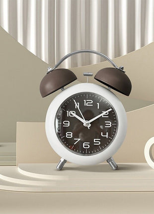 Twin Bell Alarm Clock 110mm Silent Quartz – Loud Retro Analog Bedside Clock with Backlight – Blue/White Metal