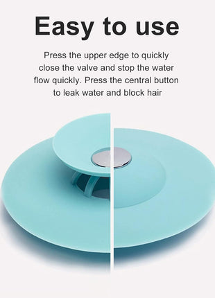 2-in-1 Silicone Sink Drain Stopper & Hair Catcher Universal Bathtub Plug 10cm Leak-Proof Blue