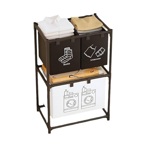 4-Compartment Laundry Sorter 20L Fabric – Vertical Space-Saving Hamper with Foldable Bins &amp; Moisture-Resistant Frame – Black
