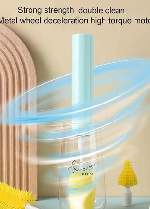 USB Rechargeable Electric Cup Cleaning Brush Set with 3 Interchangeable Brush Heads - Waterproof, 2 Speed