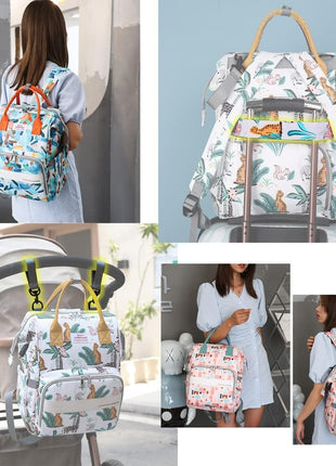 Baby Diaper Backpack 25L Waterproof – Insulated Bottle Pockets + Tissue Slot + Stroller Straps – Safari Animal Print