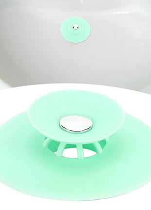 2-in-1 Silicone Sink Drain Stopper & Hair Catcher Universal Bathtub Plug 10cm Leak-Proof Green