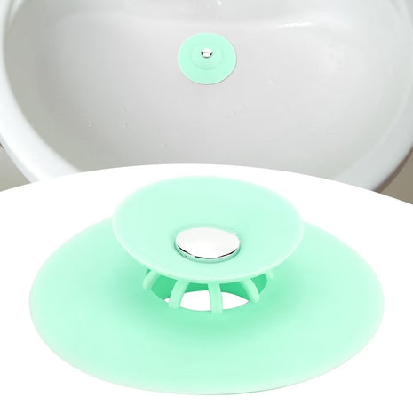 2-in-1 Silicone Sink Drain Stopper & Hair Catcher Universal Bathtub Plug 10cm Leak-Proof Green