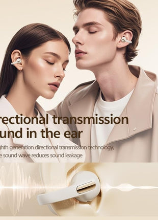 Clip-On Wireless Earbuds Open-Ear Bluetooth 5.0 with 5+25hr Battery and Panoramic Audio Beige