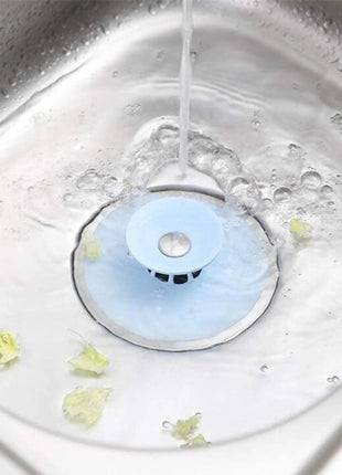 2-in-1 Silicone Sink Drain Stopper & Hair Catcher Universal Bathtub Plug 10cm Leak-Proof Blue