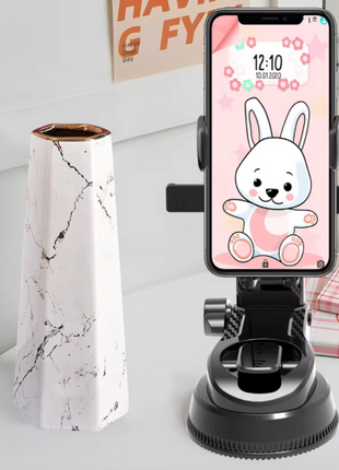 Car Phone Mount Holder – ABS Suction Mount with Telescopic Arm – Black Dashboard/Windshield Cradle