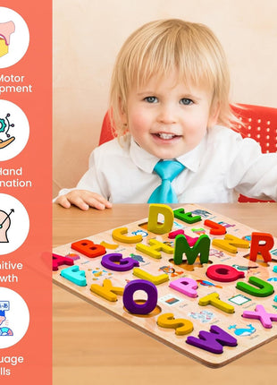 Wooden Alphabet Puzzle for Kids – 26 Lowercase Letters – Educational Plywood Board Toy