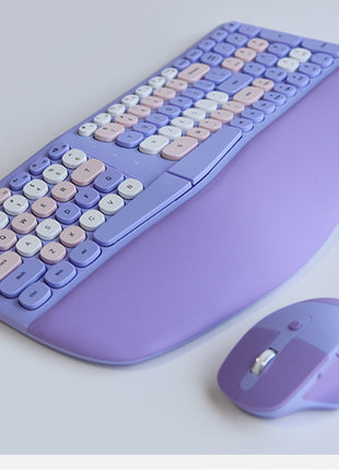 Wireless Ergonomic Keyboard and Mouse Combo, PU Wrist Rest, 101 Keys, 3-DPI Optical Mouse