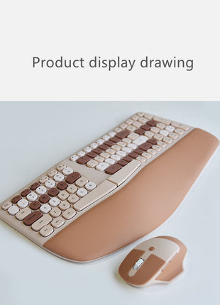 Wireless Ergonomic Keyboard and Mouse Combo, PU Wrist Rest, 101 Keys, 3-DPI Optical Mouse