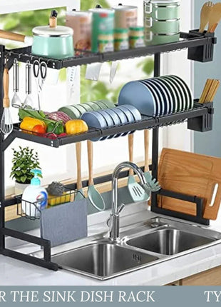 2‑Tier Over‑The‑Sink Dish Drying Rack 85 cm – Rust‑Resistant Stainless Steel, Space‑Saving Kitchen Organiser