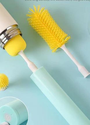 USB Rechargeable Electric Cup Cleaning Brush Set with 3 Interchangeable Brush Heads - Waterproof, 2 Speed
