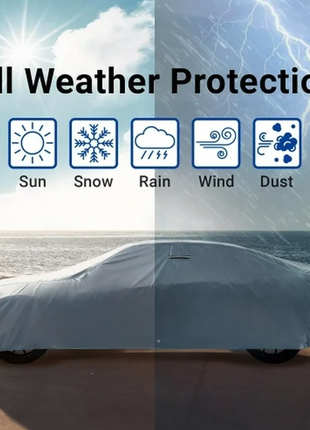 Waterproof PEVA Car Cover with UV Protection, Scratch Resistant, Breathable Elastic Hem, All-Weather Outdoor Vehicle Cover- Medium
