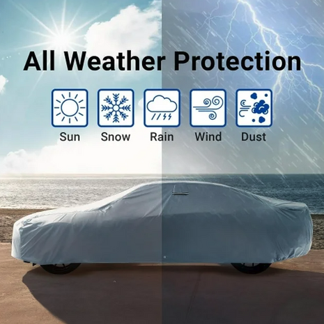 Waterproof PEVA Car Cover with UV Protection, Scratch Resistant, Breathable Elastic Hem, All-Weather Outdoor Vehicle Cover- Medium