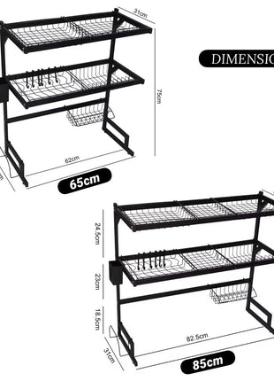 2‑Tier Over‑The‑Sink Dish Drying Rack 85 cm – Rust‑Resistant Stainless Steel, Space‑Saving Kitchen Organiser