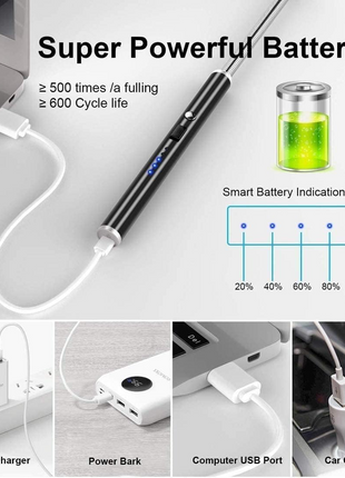 Electric Arc Lighter – 29.5cm Flexible USB Rechargeable – Windproof Safety Ignition with LED Indicator – Black