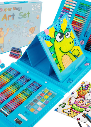 208-Piece Kids Art Set – Drawing & Painting Kit with Easel, Crayons, Pencils, Ruler, Watercolors