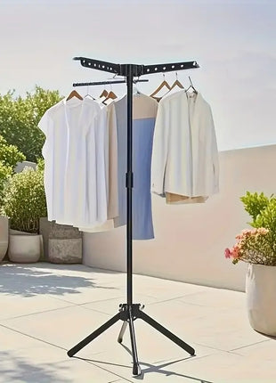 Freestanding Clothes Drying Rack 136.5cm – Foldable Laundry Stand with 360° Rotating Arms – Indoor Outdoor Garment Hanger, Black