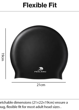 Silicone Swimming Cap Size 22×19 cm – Waterproof High Elasticity Black