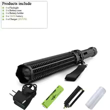 Tactical Flashlight 35.5cm – T6063-T6 Aluminum – 5 Modes, Telescopic Zoom, IPX6 – Black