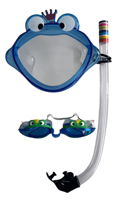 Children’s Swim Mask + Training Goggles + Snorkel Set – Soft Silicone & Polycarbonate Lens – Green / Purple / Blue