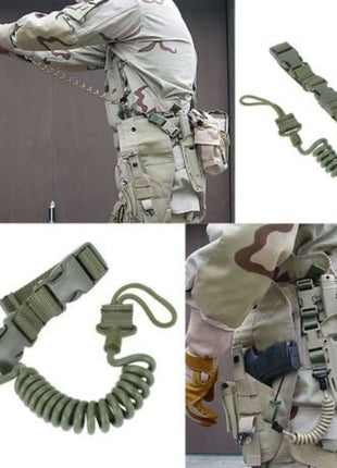 Tactical Pistol Lanyard Sling 55–150cm Nylon Elastic Coil – Anti-Loss Belt Attachment – Black/Khaki/Green