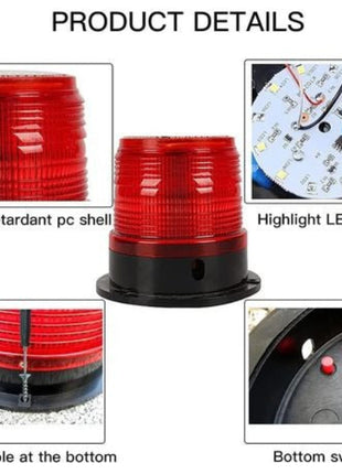 Solar Magnetic LED Safety Strobe Light – ABS Housing – Flash Modes – Red/Orange Emergency Beacon