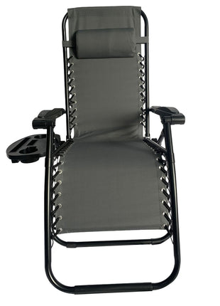 Outdoor Folding Reclining Lounge Chair 110×68×65 cm – Steel/Textilene – Adjustable Headrest & Cup‑Holder Tray – Multiple Colours