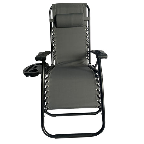 Outdoor Folding Reclining Lounge Chair 110×68×65 cm – Steel/Textilene – Adjustable Headrest & Cup‑Holder Tray – Multiple Colours