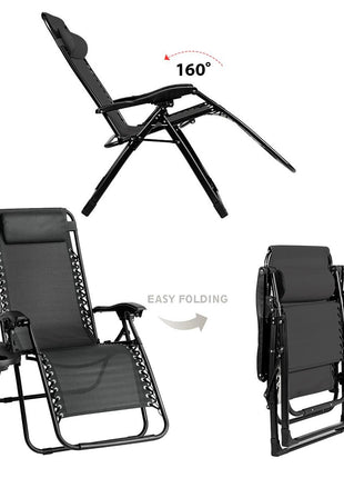 Outdoor Folding Reclining Lounge Chair 110×68×65 cm – Steel/Textilene – Adjustable Headrest & Cup‑Holder Tray – Multiple Colours