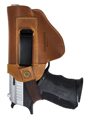 Universal Leather Gun Holster 11x13cm – Ambidextrous Clip – Compact Pistol Fit – Black/Brown/Coffee