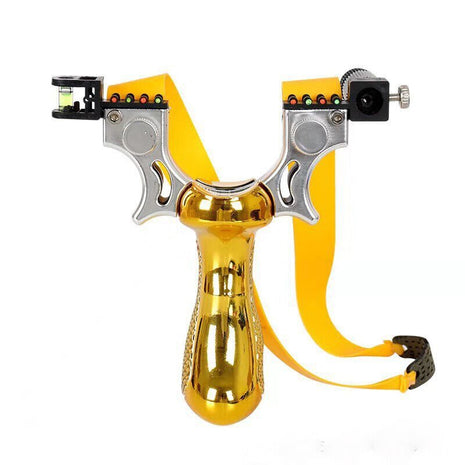 Hunting Slingshot – Alloy Frame + Red Laser + Level – Ergonomic Grip – 2 Bands