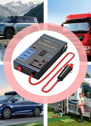 1500W Car Power Inverter with 4 USB Ports, PD Fast Charge & Multi AC Outlets