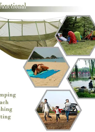 Camping Hammock 290x140cm Nylon with Mosquito Net – Lightweight Foldable Outdoor Hammock
