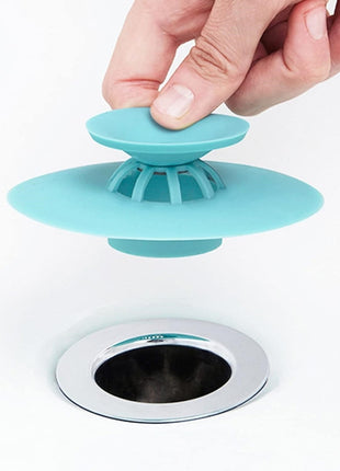 2-in-1 Silicone Sink Drain Stopper & Hair Catcher Universal Bathtub Plug 10cm Leak-Proof Blue