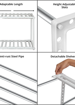 Adjustable 2-Tier ABS Under-Sink Organiser Shelf, 50–70 cm Expandable Storage Rack for Kitchen or Bathroom