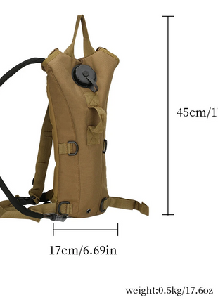 3L Tactical Hydration Backpack with Leakproof Bladder – Oxford Fabric – Khaki