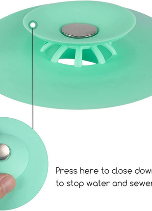 2-in-1 Silicone Sink Drain Stopper & Hair Catcher Universal Bathtub Plug 10cm Leak-Proof Green