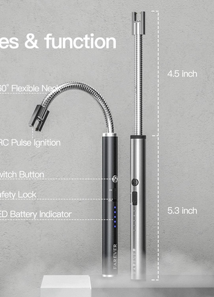Electric Arc Lighter – 29.5cm Flexible USB Rechargeable – Windproof Safety Ignition with LED Indicator – Black