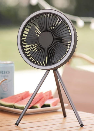 Portable Tripod Fan with LED Light 10000mAh – ABS – USB-C Rechargeable & Hanging Hook
