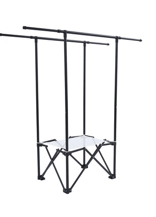 Foldable Clothes Drying Rack 135cm – Iron Frame with Wheels, Sock Clips & Net Bag – Black
