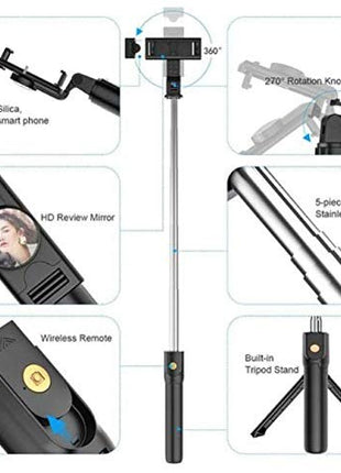 Selfie Stick Tripod 71cm Stainless Steel – Wireless Bluetooth Remote + LED Fill Light