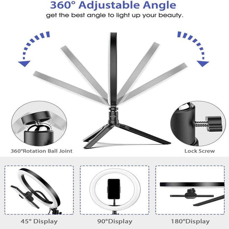 Ring Light 26cm with Tripod – 3 Modes, USB Powered, Adjustable Angle