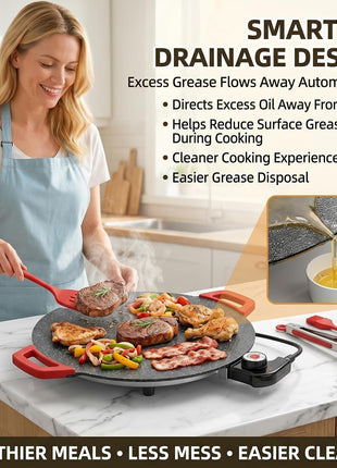 Multifunctional Electric Baking Pan, 1800W Non-Stick Round Grill Pan
