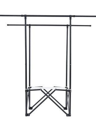 Foldable Clothes Drying Rack 135cm – Iron Frame with Wheels, Sock Clips & Net Bag – Black