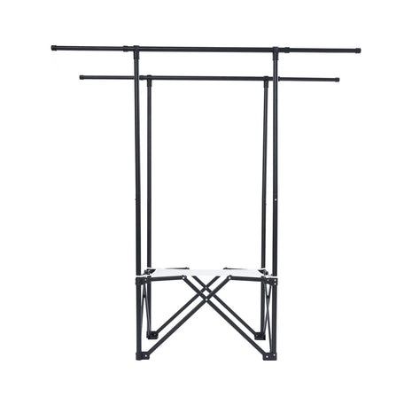 Foldable Clothes Drying Rack 135cm – Iron Frame with Wheels, Sock Clips & Net Bag – Black