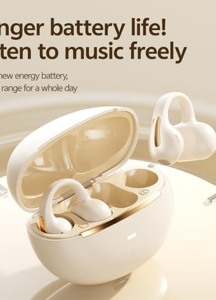 Clip-On Wireless Earbuds Open-Ear Bluetooth 5.0 with 5+25hr Battery and Panoramic Audio Beige