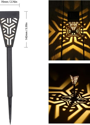 6 pcs Solar Flame Torch Light with Decorative Shadow Pattern, ABS Plastic Outdoor Stake Lamp,Warm Garden Path Light