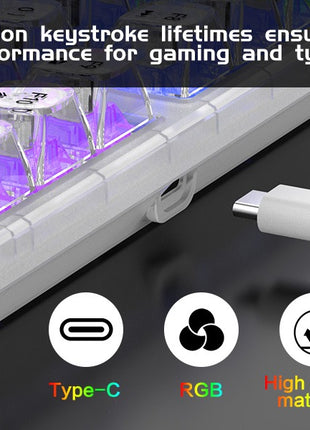 Mechanical Gaming Keyboard Full-Size – RGB Backlit Transparent ABS Keys – Anti-Ghosting – USB-C Wired – Spill Resistant