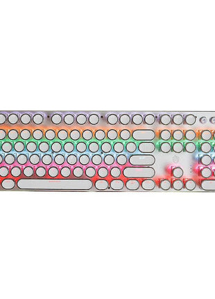 Mechanical Keyboard 87-Key – RGB Backlit Aluminum Keycaps – Blue Switch – Volume Knob – USB Wired – Steampunk Style – Silver
