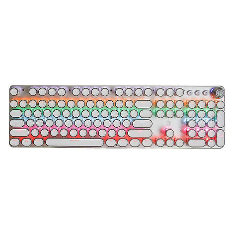 Mechanical Keyboard 87-Key – RGB Backlit Aluminum Keycaps – Blue Switch – Volume Knob – USB Wired – Steampunk Style – Silver